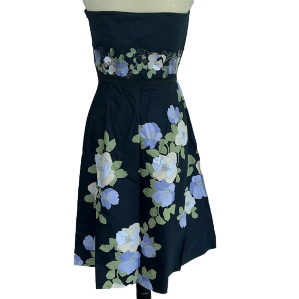 Loft: Beautiful, Navy Blue w/ Floral Print Strapless Dress: Size 8 - Picture 9 of 9